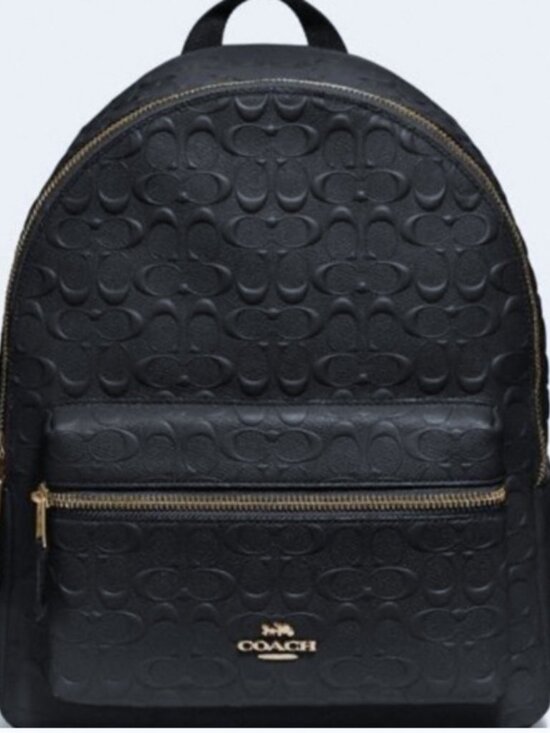 $450 Coach Charlie Signature Monogram Embossed Black Leather Backpack Bag MINT main image 4